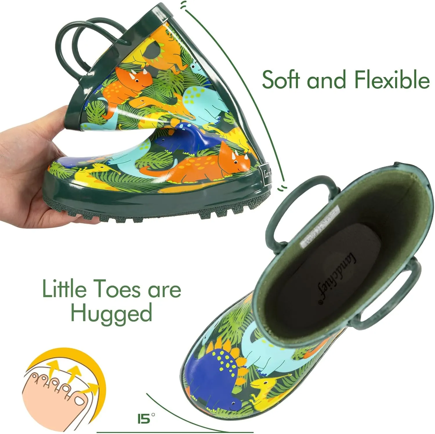 landchief Toddler Rain Boots, Kids Rain Boots Waterproof Rubber Boots for Girls and Boys with Fun Patterns and Easy-On Handles