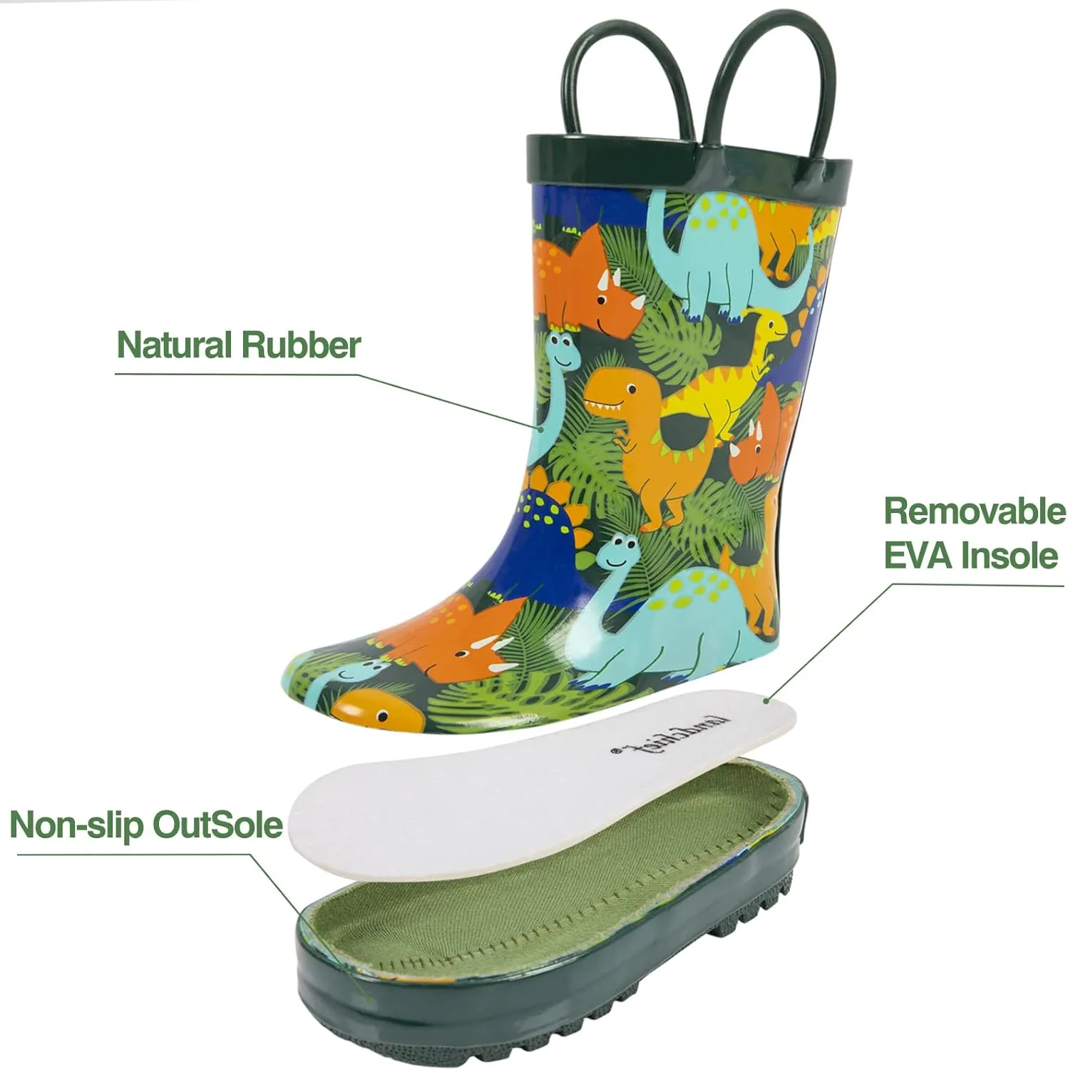 landchief Toddler Rain Boots, Kids Rain Boots Waterproof Rubber Boots for Girls and Boys with Fun Patterns and Easy-On Handles