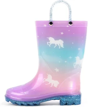 landchief Toddler Rain Boots Kids Waterproof Boots for Boys Girls with Easy-on Handles Outdoor Unisex-Child