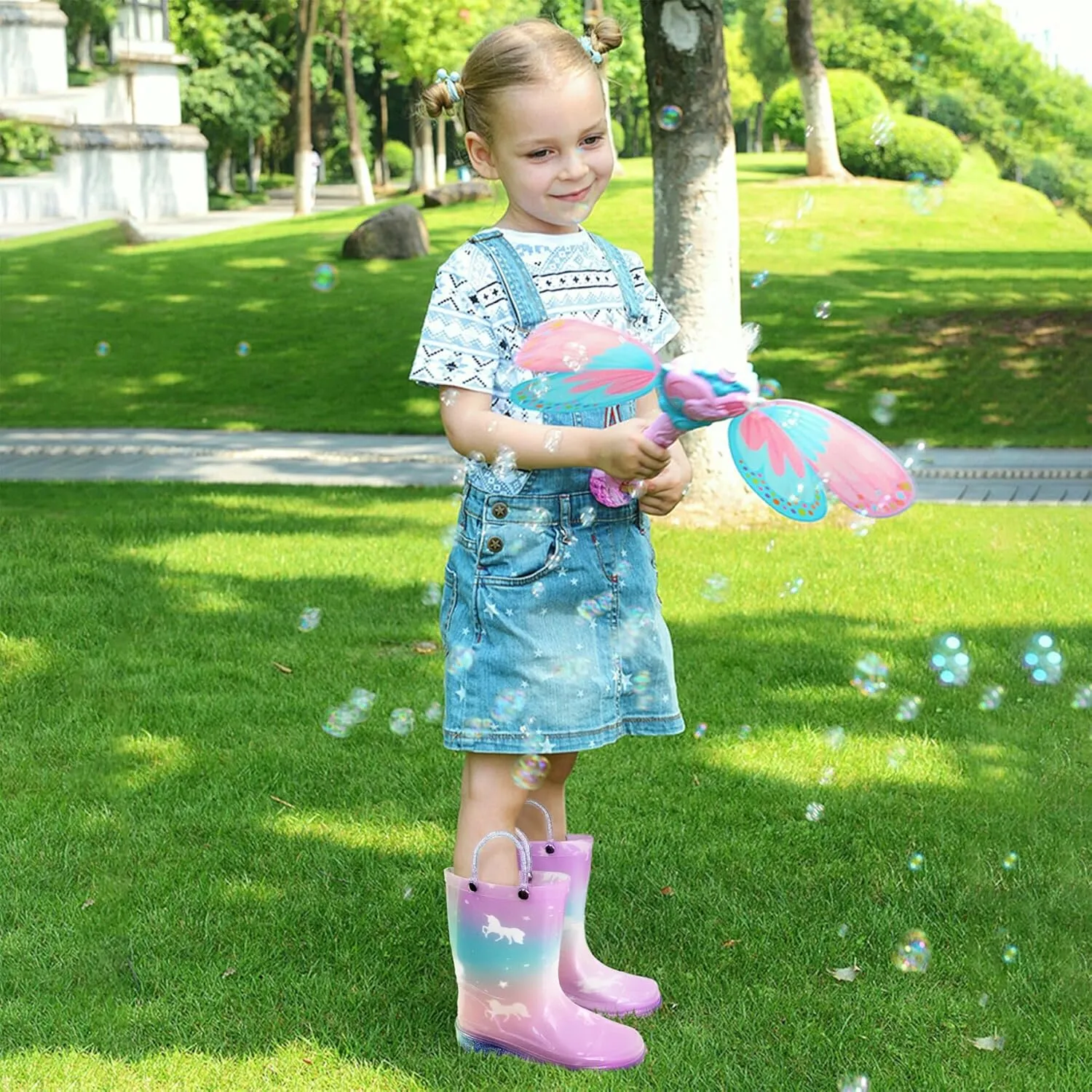 landchief Toddler Rain Boots Kids Waterproof Boots for Boys Girls with Easy-on Handles Outdoor Unisex-Child
