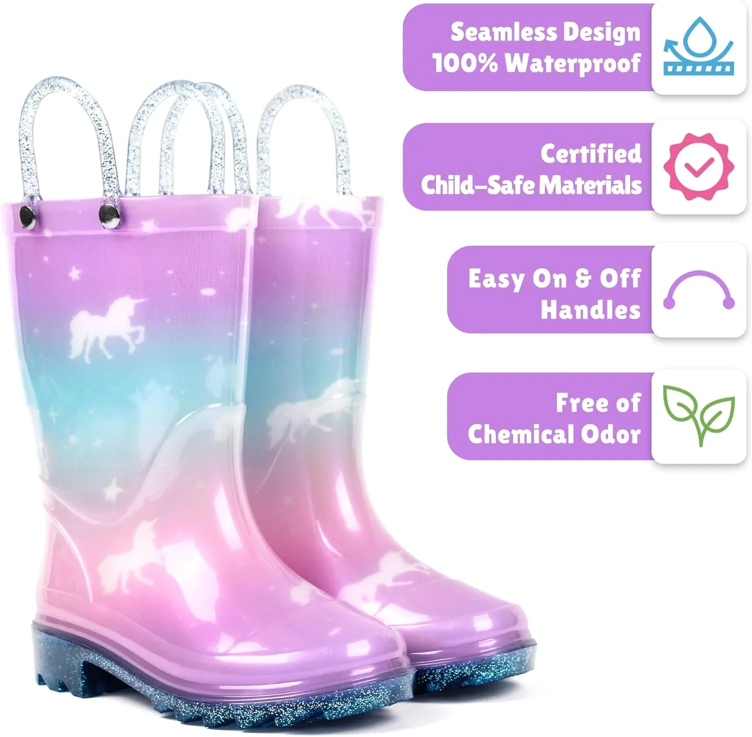 landchief Toddler Rain Boots Kids Waterproof Boots for Boys Girls with Easy-on Handles Outdoor Unisex-Child
