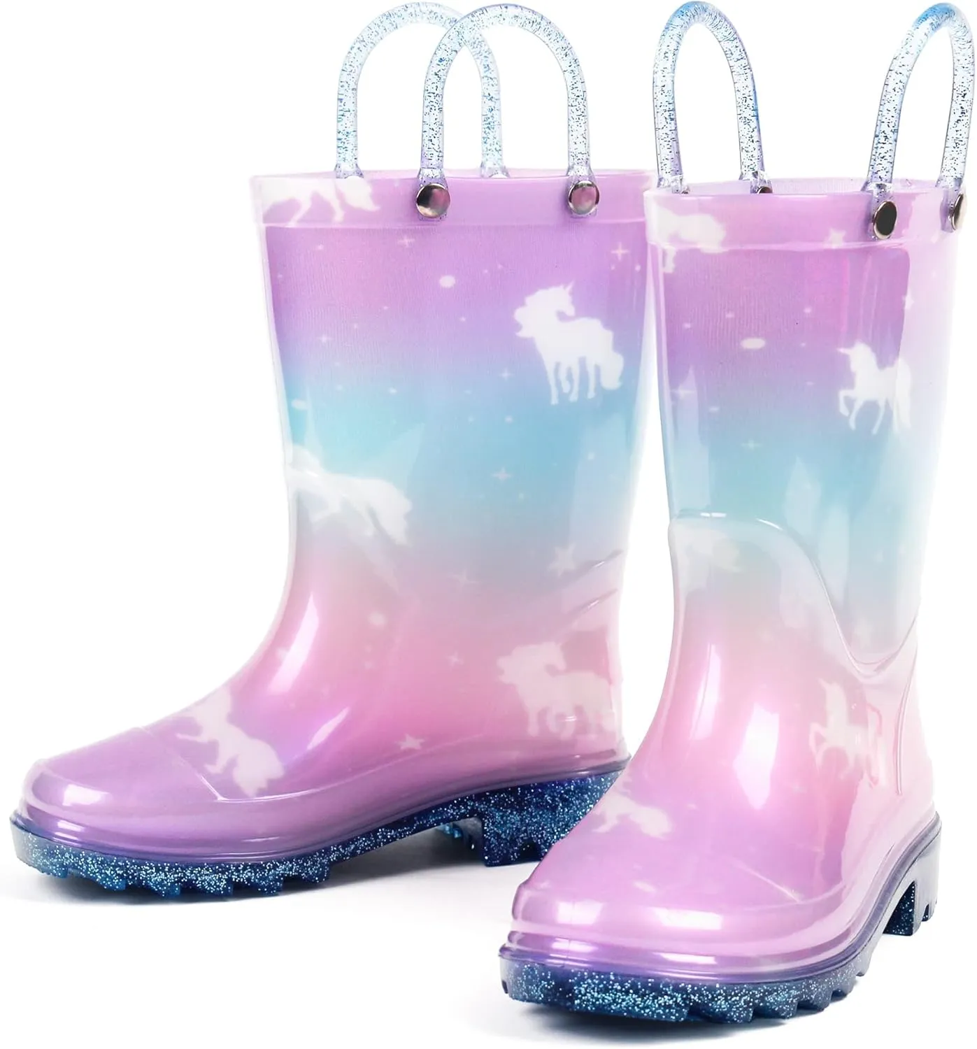 landchief Toddler Rain Boots Kids Waterproof Boots for Boys Girls with Easy-on Handles Outdoor Unisex-Child