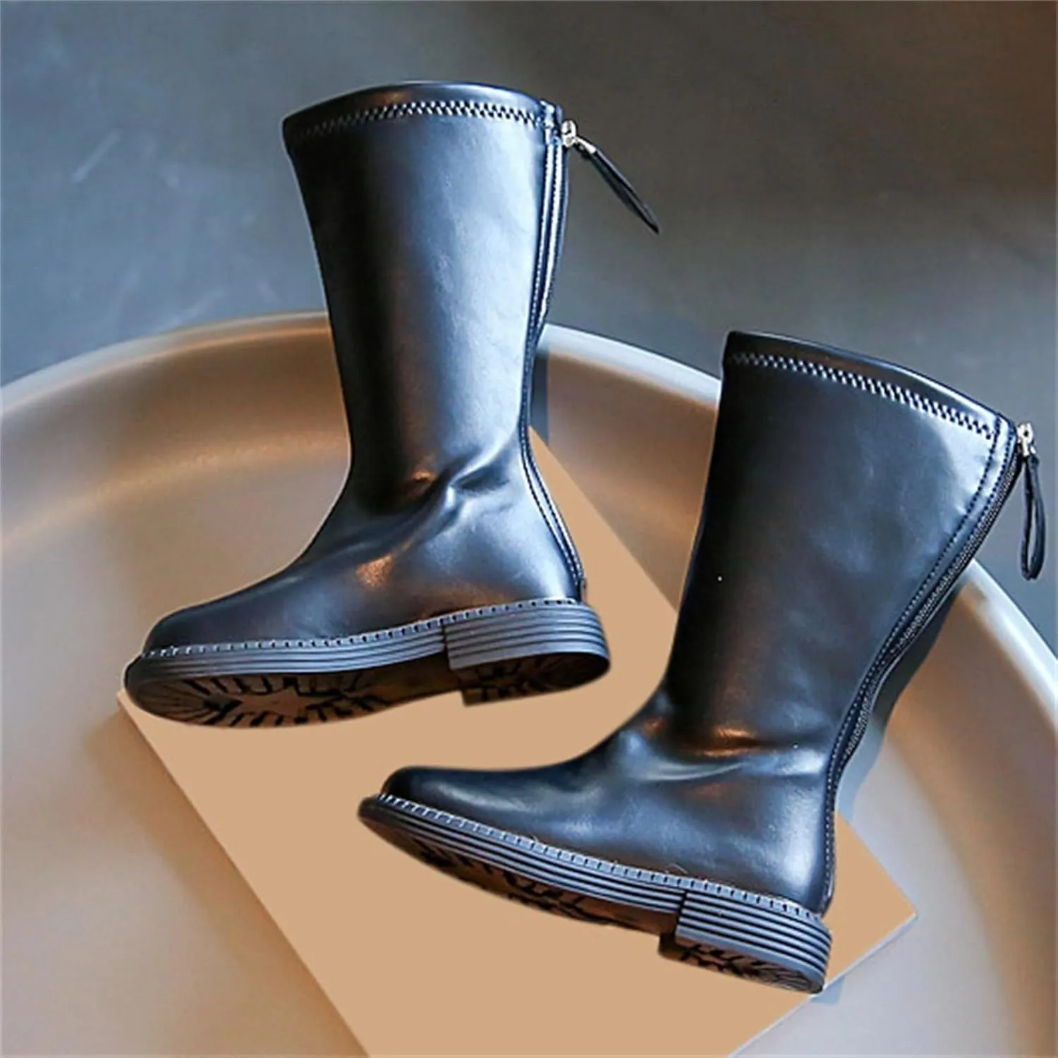 Leather Soft Boots For Girls Kids Childrens Side Zipper Dress Dance Shoes Outdoor Long Non Slip Warm 𝐖aterproof Shoes