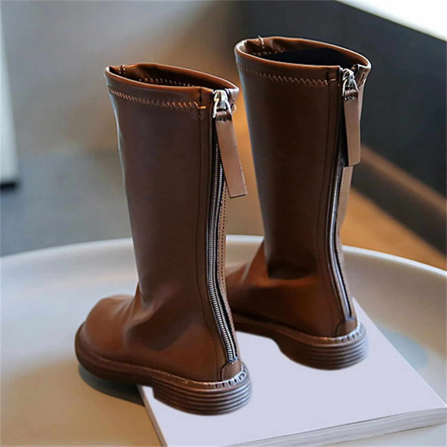 Leather Soft Boots For Girls Kids Childrens Side Zipper Dress Dance Shoes Outdoor Long Non Slip Warm 𝐖aterproof Shoes