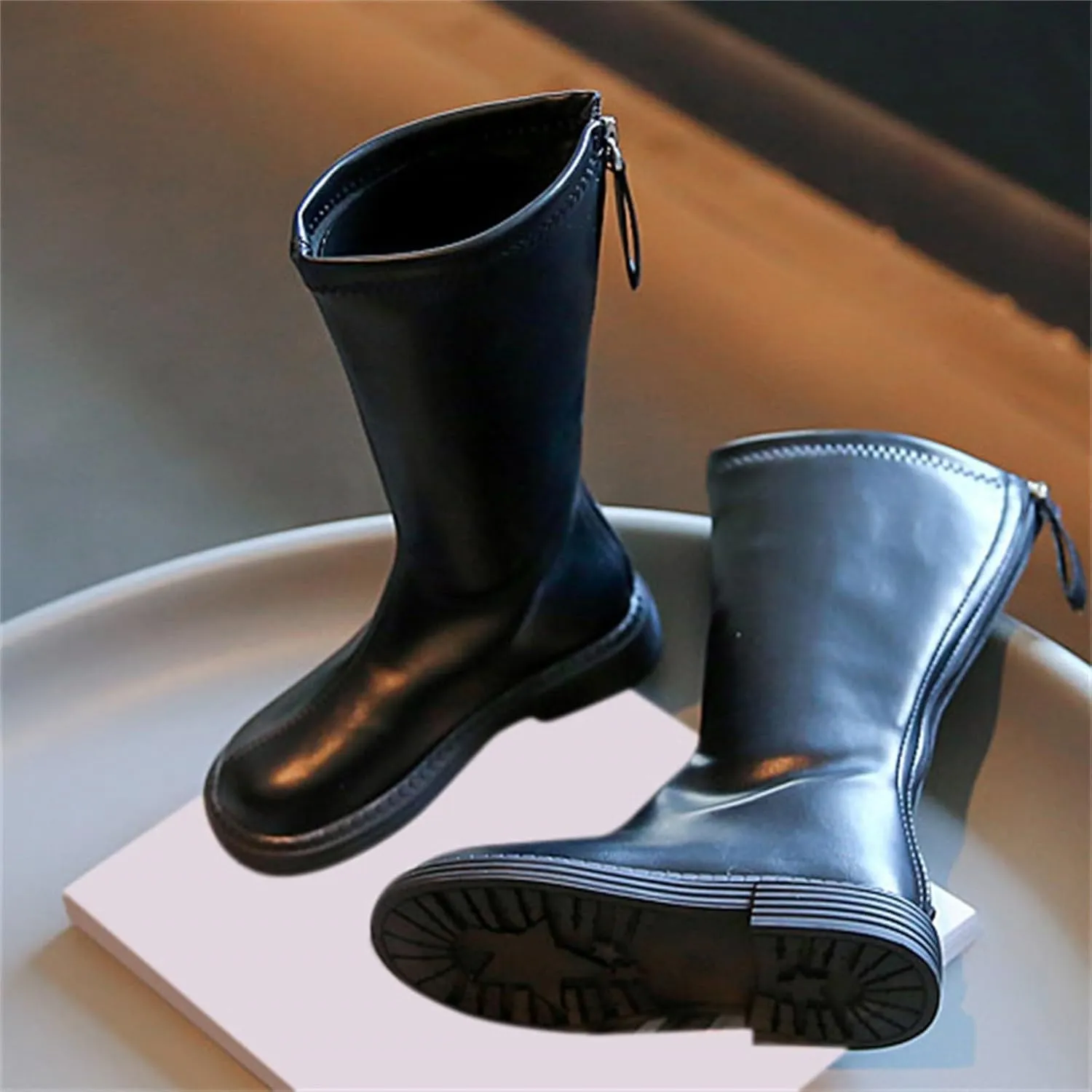 Leather Soft Boots For Girls Kids Childrens Side Zipper Dress Dance Shoes Outdoor Long Non Slip Warm 𝐖aterproof Shoes