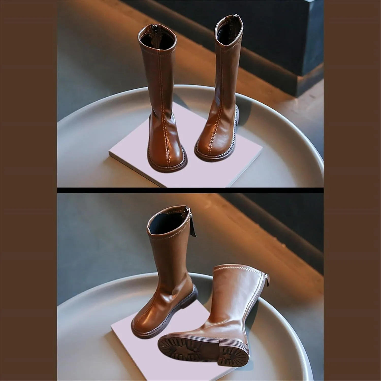 Leather Soft Boots For Girls Kids Childrens Side Zipper Dress Dance Shoes Outdoor Long Non Slip Warm 𝐖aterproof Shoes