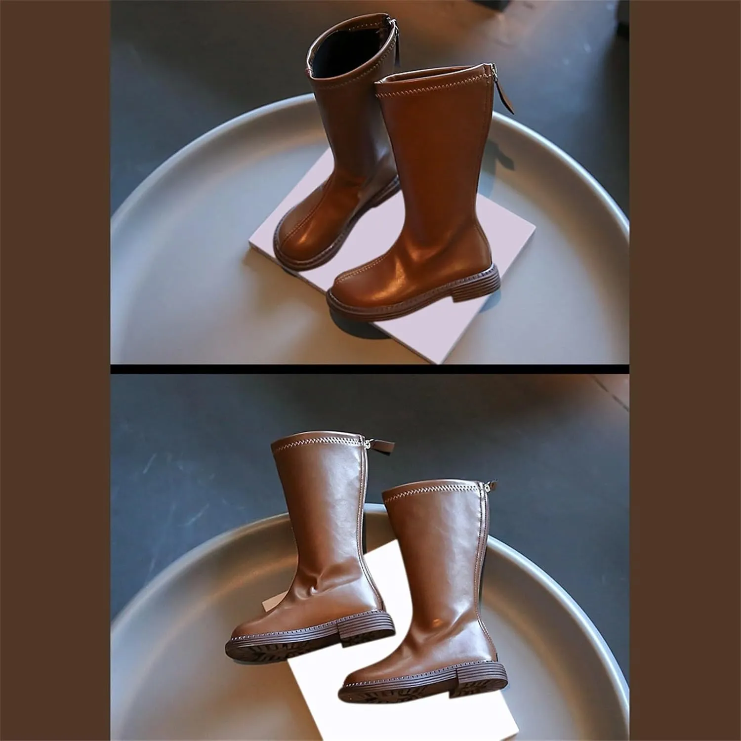 Leather Soft Boots For Girls Kids Childrens Side Zipper Dress Dance Shoes Outdoor Long Non Slip Warm 𝐖aterproof Shoes
