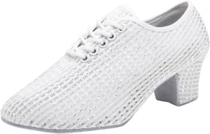 Leisure Women's Mesh Soft Sole Solid Color Non Slip Square Heels Lace Up Round Toe Breathable Dancing Lady Casual Top