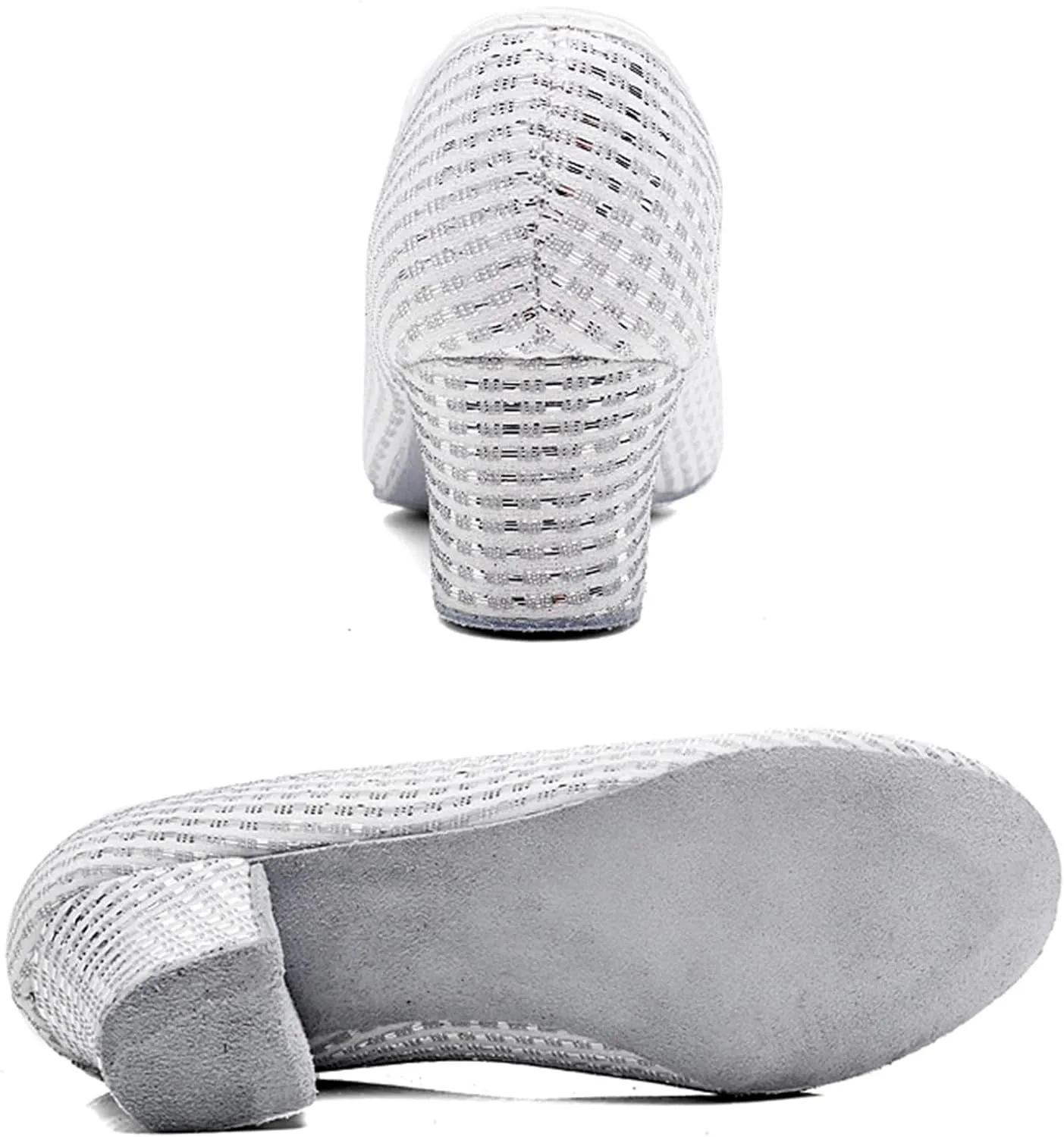Leisure Women's Mesh Soft Sole Solid Color Non Slip Square Heels Lace Up Round Toe Breathable Dancing Lady Casual Top