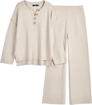 LILLUSORY Women's 2 Piece Lounge Sets Oversized Slouchy Matching Cozy Knit Sets