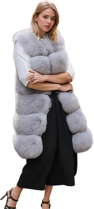 Lisa Colly Women's Faux Fox Fur Coat Jacket Winter Sleeveless Faux Fur Vest Outwear