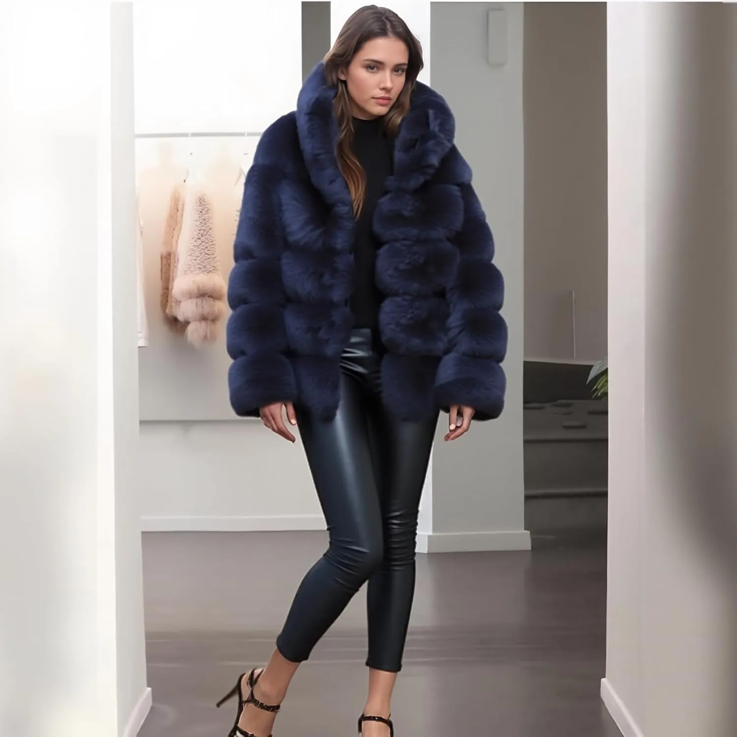 Lisa Colly Women's Winter Parka Coat Overcoat Long Sleeve Faux Fur Coat Jacket