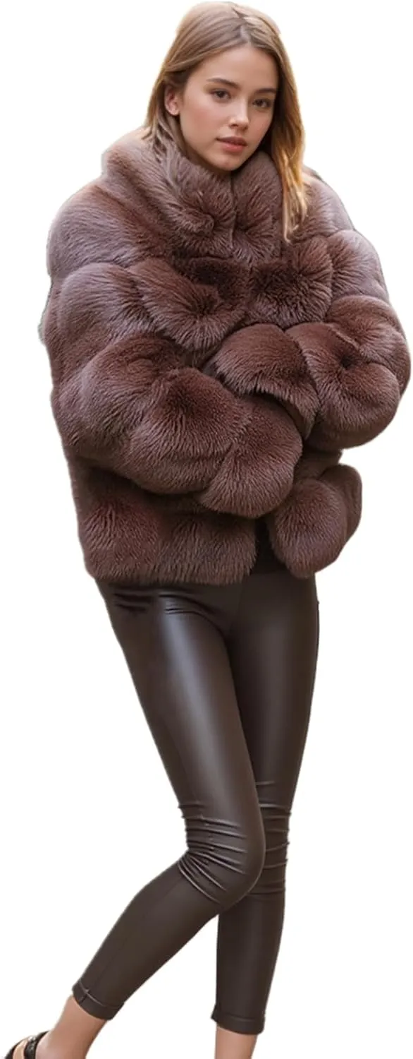 Lisa Colly Women's Winter Parka Coat Overcoat Long Sleeve Faux Fur Coat Jacket
