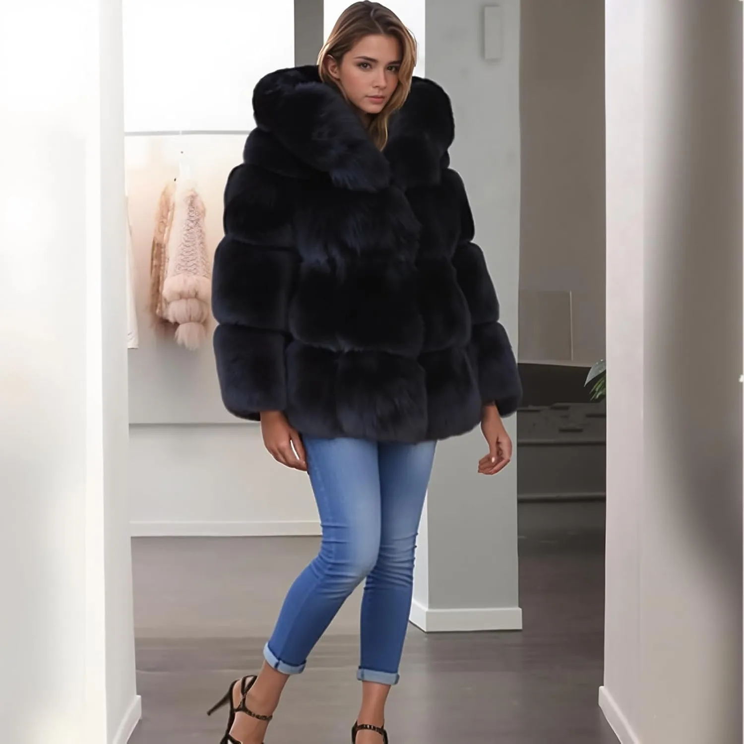 Lisa Colly Women's Winter Parka Coat Overcoat Long Sleeve Faux Fur Coat Jacket
