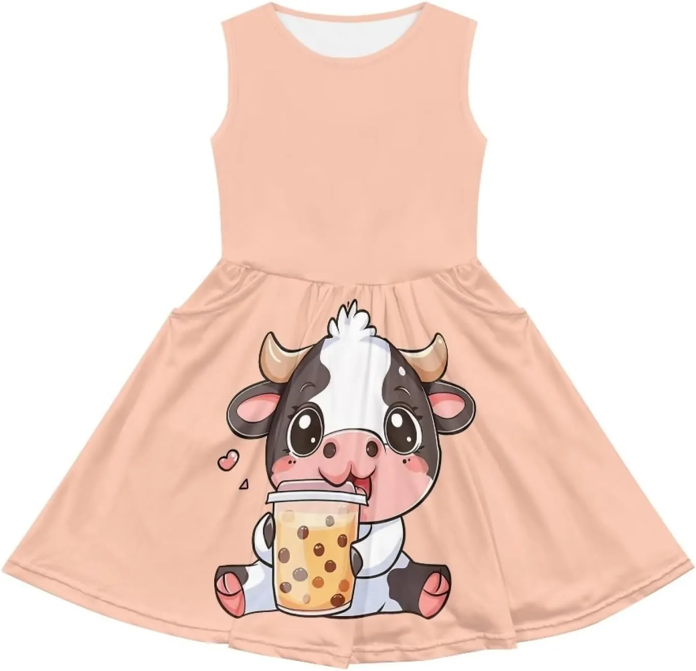 Little Girl Sleeveless Dress Comfy Sundress with Pockets for Kids Girls 4-14 Years Old