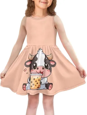 Little Girl Sleeveless Dress Comfy Sundress with Pockets for Kids Girls 4-14 Years Old
