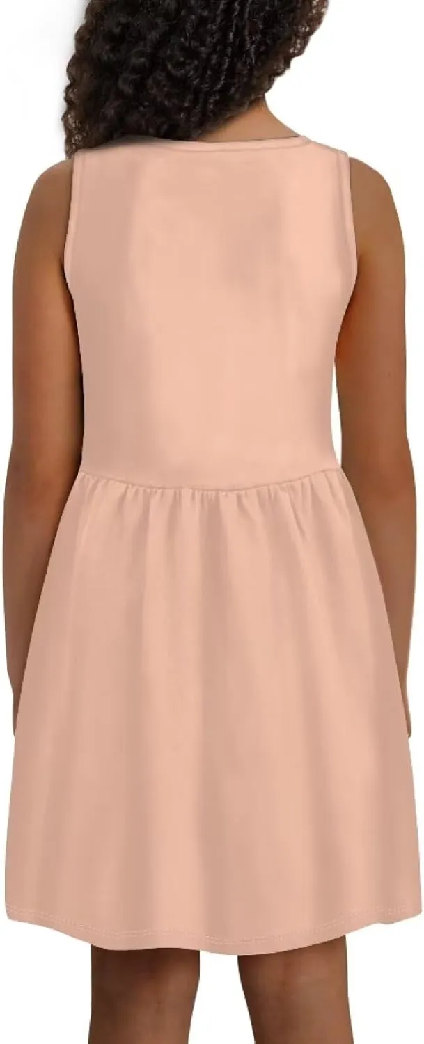 Little Girl Sleeveless Dress Comfy Sundress with Pockets for Kids Girls 4-14 Years Old