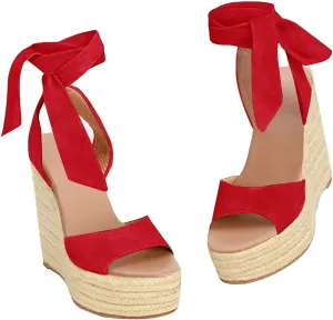 Liyuandian Womens Platform Espadrille Wedges Open Toe High Heel Sandals with Ankle Strap Buckle Up Shoes