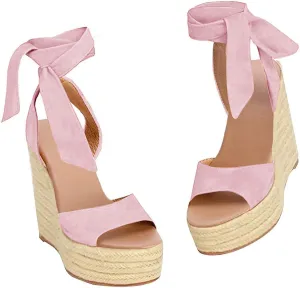 Liyuandian Womens Platform Espadrille Wedges Open Toe High Heel Sandals with Ankle Strap Buckle Up Shoes