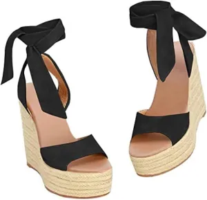 Liyuandian Womens Platform Espadrille Wedges Open Toe High Heel Sandals with Ankle Strap Buckle Up Shoes