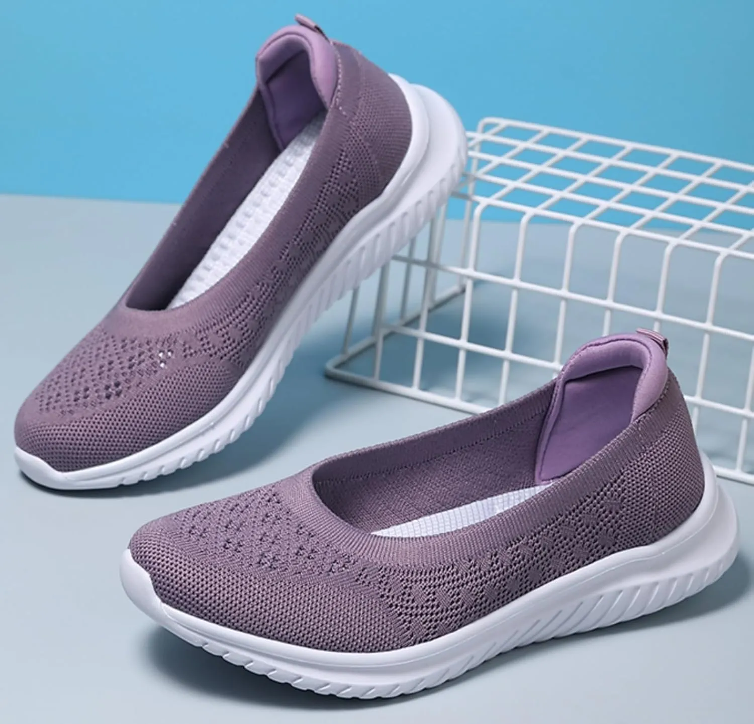 LLTMALL Women's Slip-On Loafers Breathable Mesh Sneakers – Lightweight Walking Shoes for Work, Travel & Casual