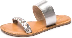 LM Women's Braided Slide Sandals Open Toe Two Band Slip On Flat Sandals Casual Summer Sandals