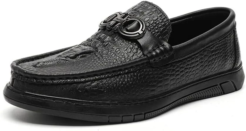 Loafers for Men Round Toe Faux Crocodile Print Slip On Leather Anti-Slip Comfortable Resistant Classic Prom Slip On
