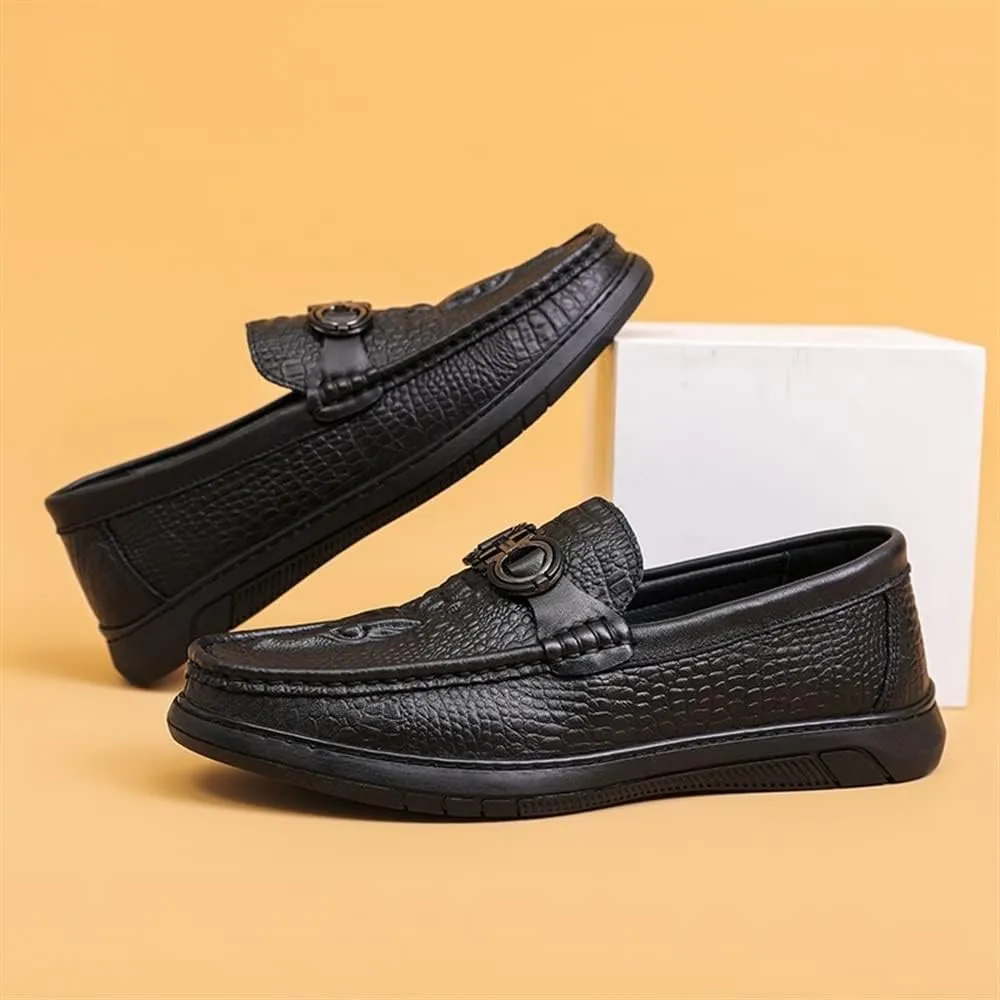 Loafers for Men Round Toe Faux Crocodile Print Slip On Leather Anti-Slip Comfortable Resistant Classic Prom Slip On
