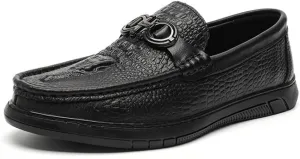Loafers for Men Round Toe Faux Crocodile Print Slip On Leather Anti-Slip Comfortable Resistant Classic Prom Slip On