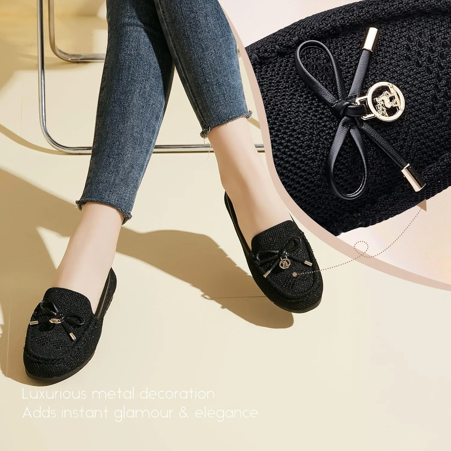 Loafers for Women Comfortable Knit Slip-On Shoes-Breathable Lightweight Driving Walking Mesh Flats for Work Office Comfort