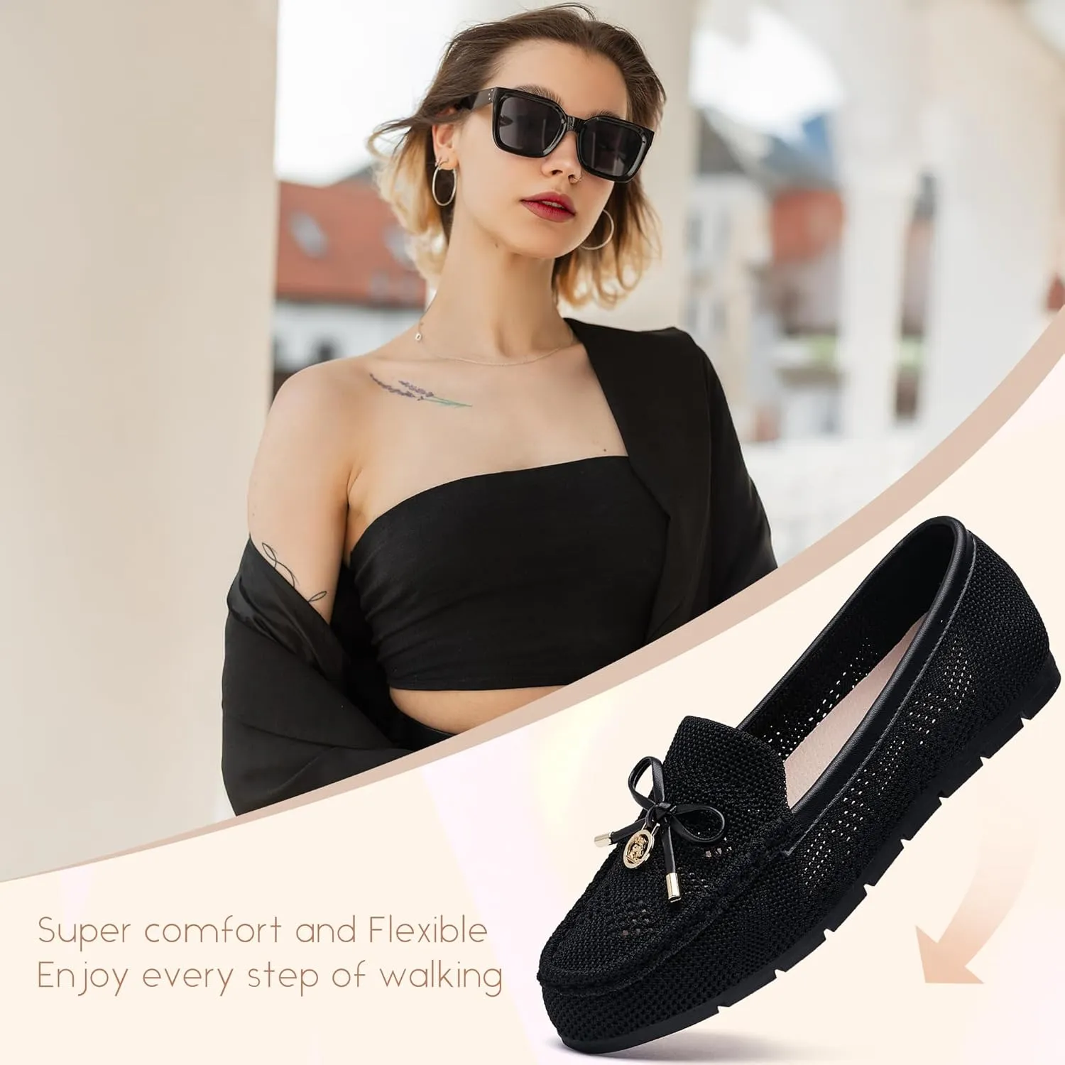 Loafers for Women Comfortable Knit Slip-On Shoes-Breathable Lightweight Driving Walking Mesh Flats for Work Office Comfort
