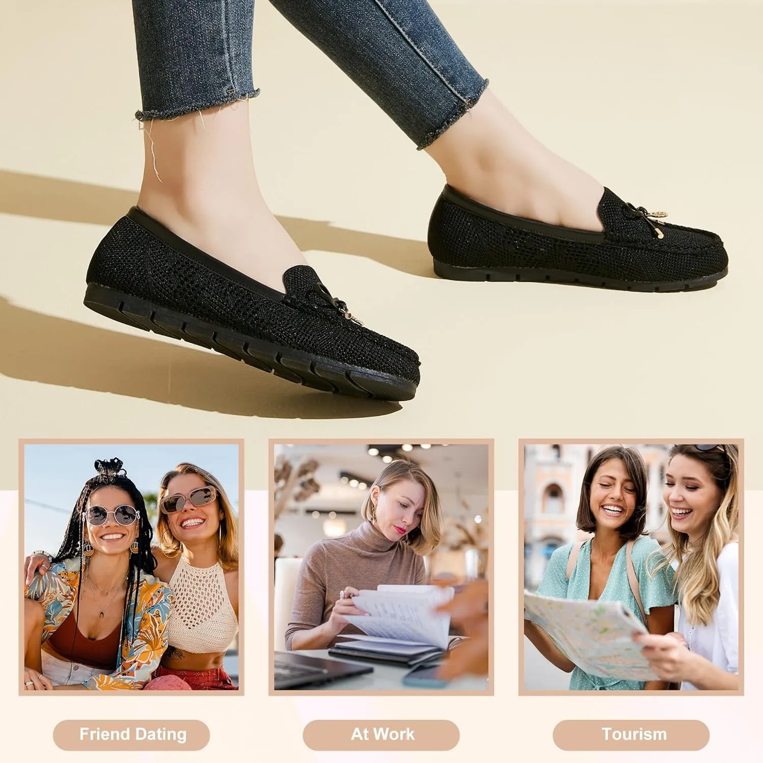 Loafers for Women Comfortable Knit Slip-On Shoes-Breathable Lightweight Driving Walking Mesh Flats for Work Office Comfort