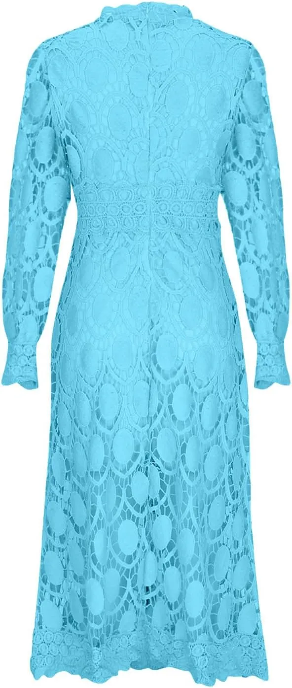 Long Dresses for Women Formal Party Long Sleeve Plain Lace Dress Causal Dressy Empire Waist Fall Dress Trendy Clothes