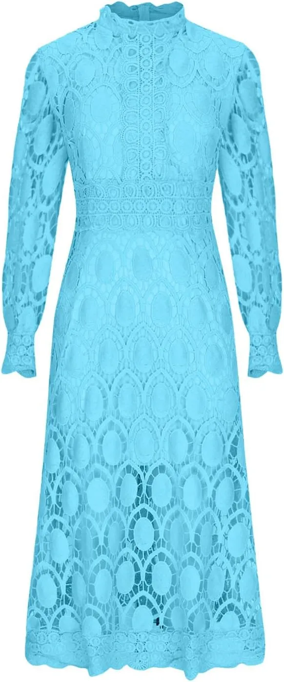 Long Dresses for Women Formal Party Long Sleeve Plain Lace Dress Causal Dressy Empire Waist Fall Dress Trendy Clothes