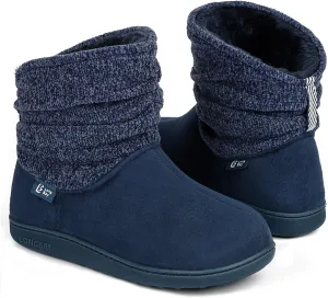 LongBay Women's Warm Chenille Knit Bootie Slippers Memory Foam Comfy Suede Fluffy Faux Fur Memory Foam Boots House Shoes