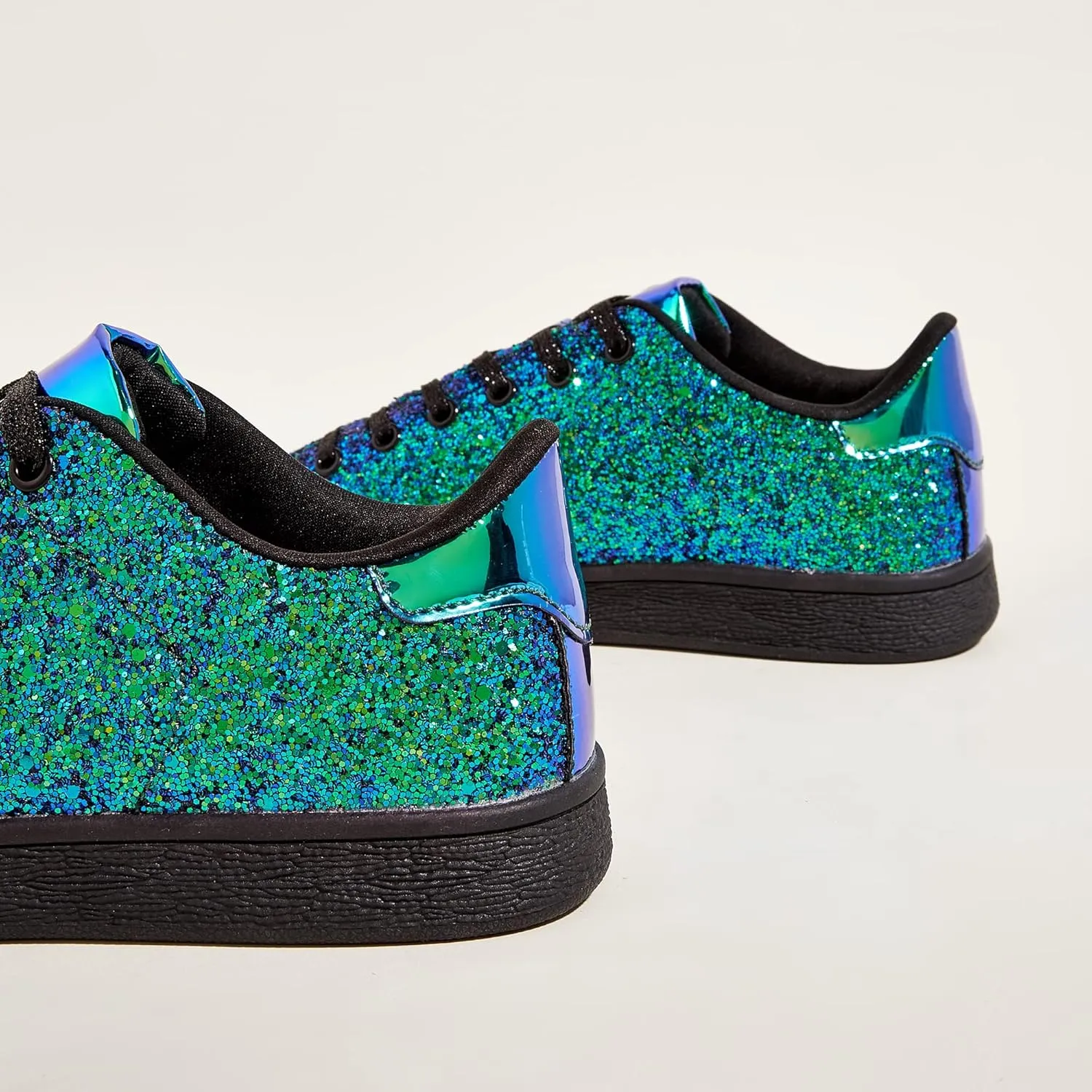 LUCKY STEP Glitter Sneakers Lace up | Fashion Sneakers | Sparkly Shoes for Women