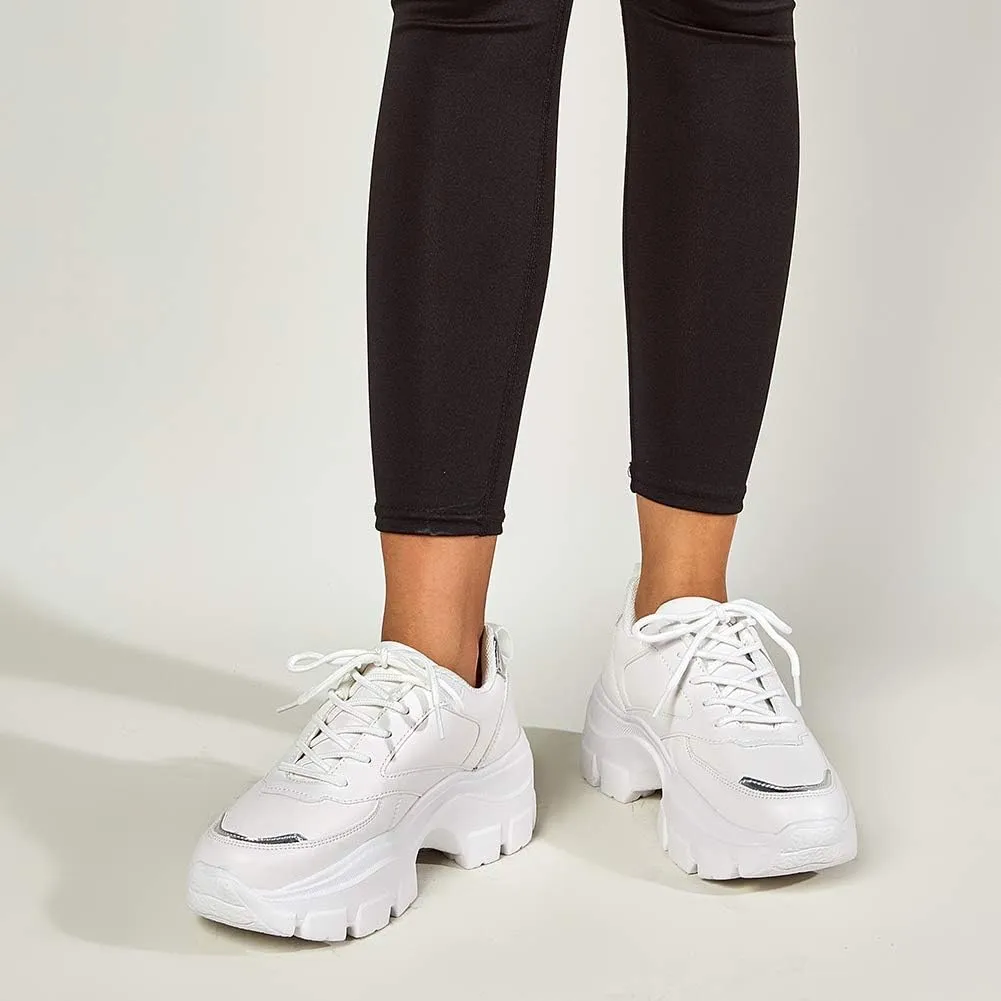 LUCKY STEP Women Chunky Platform Dad Colorblock White Neon Green Fuchsia Hologram Silver Casual Lace-Up Walking Sneakers
