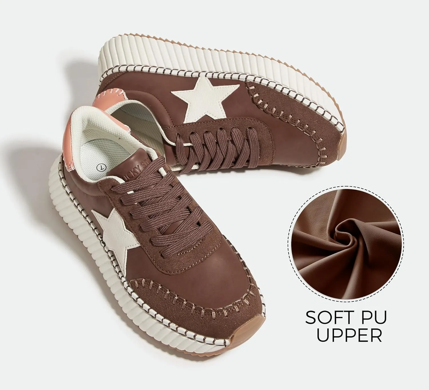 LUCKY STEP Women's Star Platform Sneakers Fashion Chunky Retro Trendy Casual Tennis Running Trainning Walking Shoes