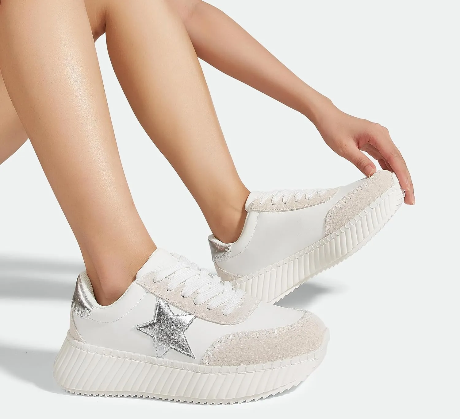LUCKY STEP Women's Star Platform Sneakers Fashion Chunky Retro Trendy Casual Tennis Running Trainning Walking Shoes