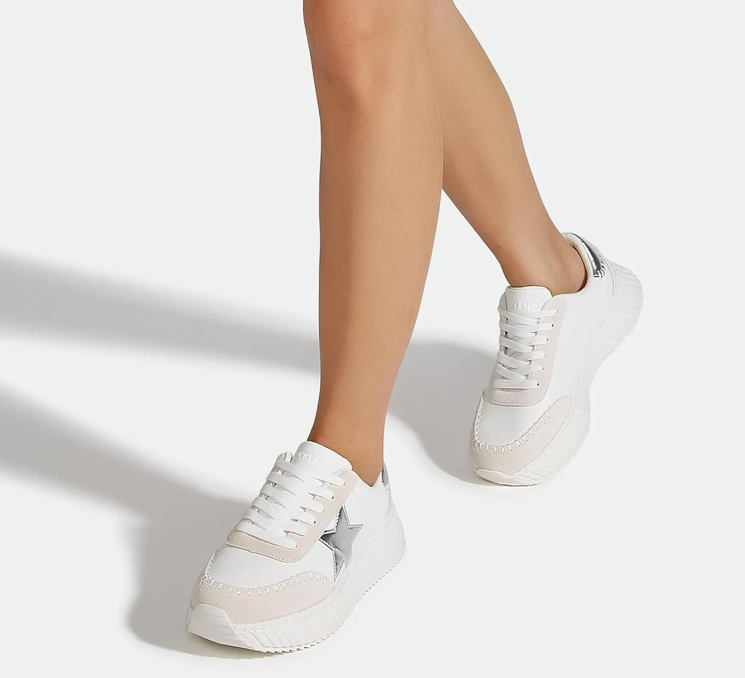 LUCKY STEP Women's Star Platform Sneakers Fashion Chunky Retro Trendy Casual Tennis Running Trainning Walking Shoes