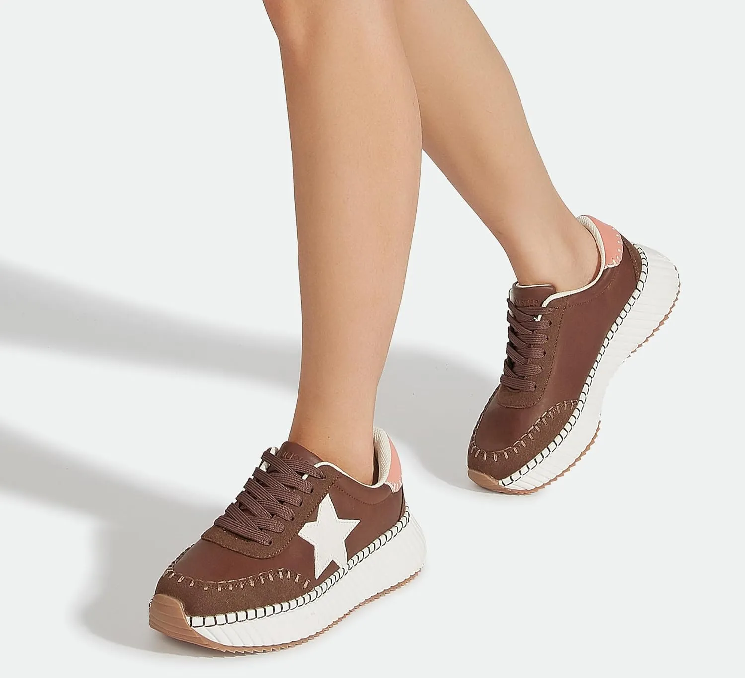 LUCKY STEP Women's Star Platform Sneakers Fashion Chunky Retro Trendy Casual Tennis Running Trainning Walking Shoes