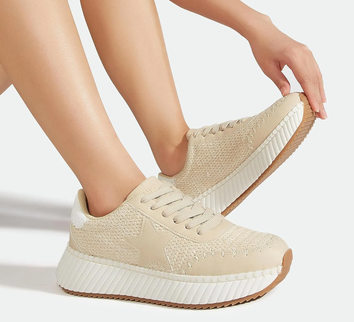 LUCKY STEP Women's Star Platform Sneakers Fashion Chunky Retro Trendy Casual Tennis Running Trainning Walking Shoes