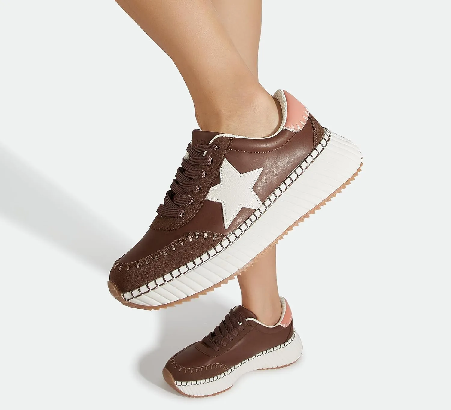 LUCKY STEP Women's Star Platform Sneakers Fashion Chunky Retro Trendy Casual Tennis Running Trainning Walking Shoes