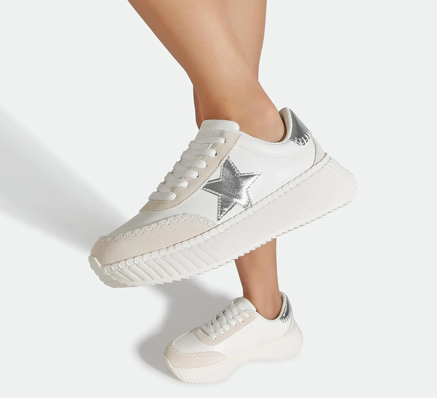 LUCKY STEP Women's Star Platform Sneakers Fashion Chunky Retro Trendy Casual Tennis Running Trainning Walking Shoes