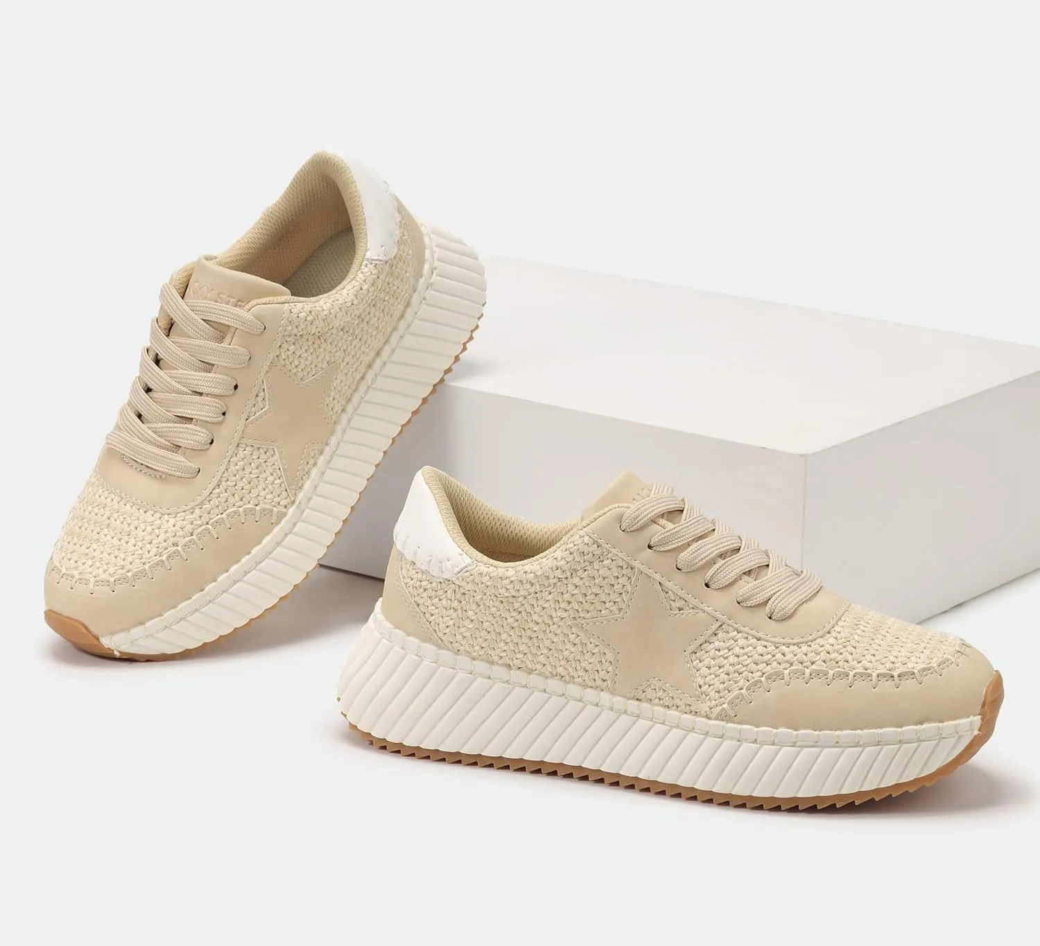 LUCKY STEP Women's Star Platform Sneakers Fashion Chunky Retro Trendy Casual Tennis Running Trainning Walking Shoes