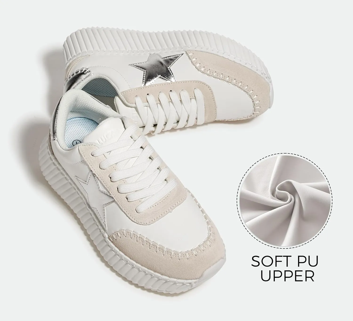 LUCKY STEP Women's Star Platform Sneakers Fashion Chunky Retro Trendy Casual Tennis Running Trainning Walking Shoes