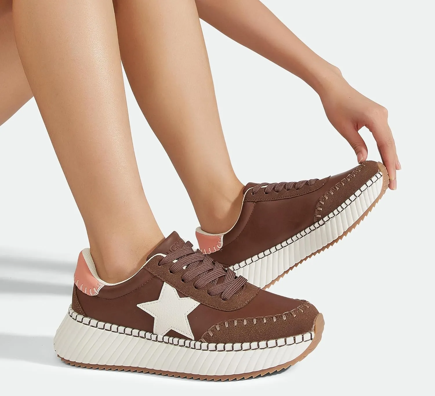 LUCKY STEP Women's Star Platform Sneakers Fashion Chunky Retro Trendy Casual Tennis Running Trainning Walking Shoes