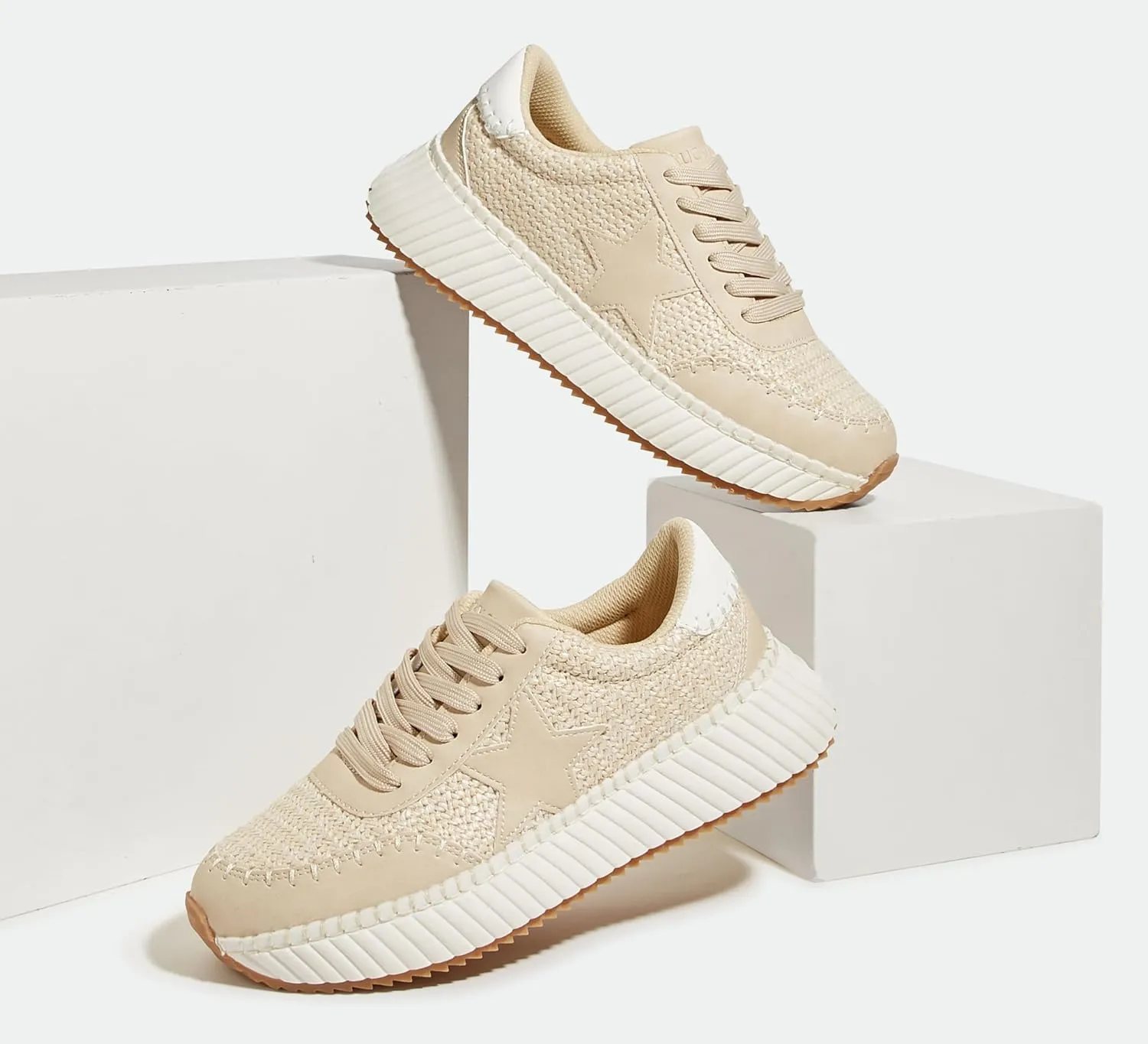 LUCKY STEP Women's Star Platform Sneakers Fashion Chunky Retro Trendy Casual Tennis Running Trainning Walking Shoes