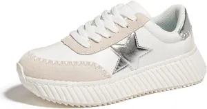 LUCKY STEP Women's Star Platform Sneakers Fashion Chunky Retro Trendy Casual Tennis Running Trainning Walking Shoes