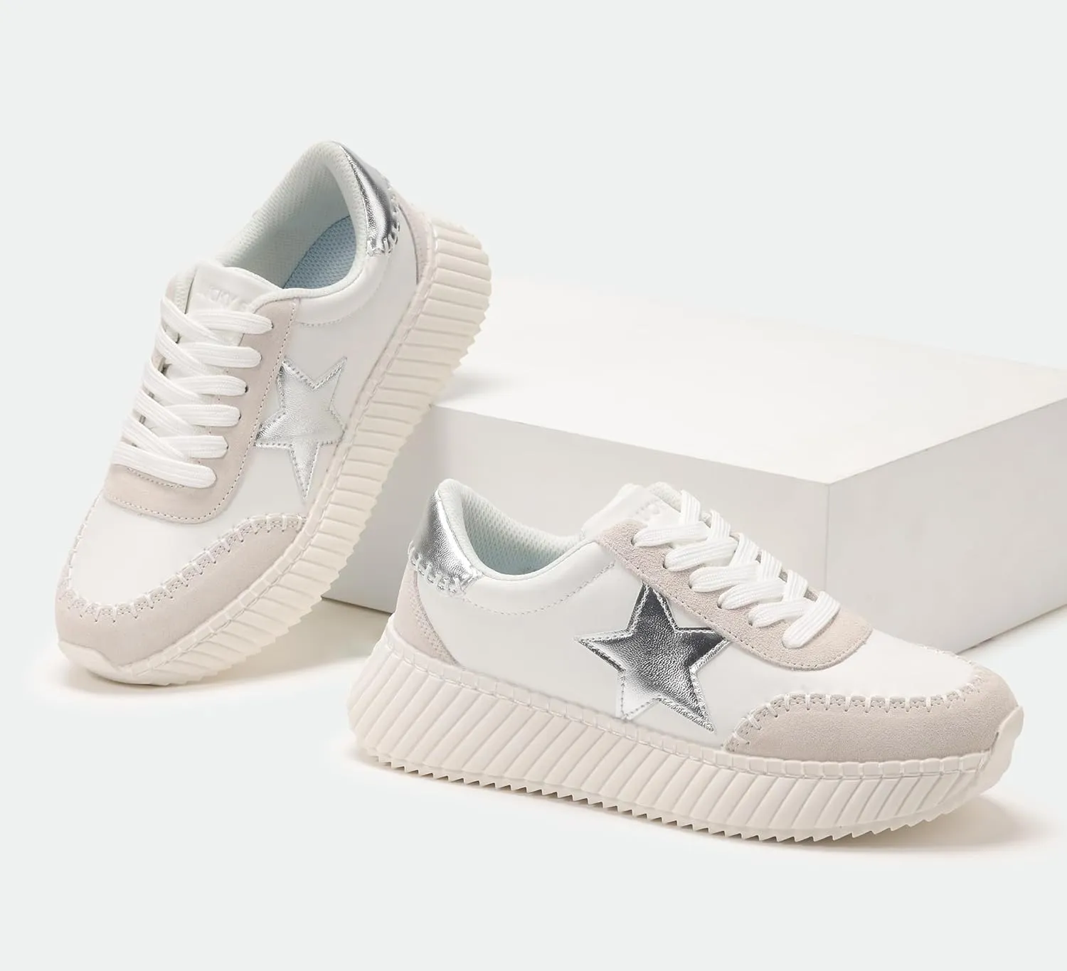 LUCKY STEP Women's Star Platform Sneakers Fashion Chunky Retro Trendy Casual Tennis Running Trainning Walking Shoes